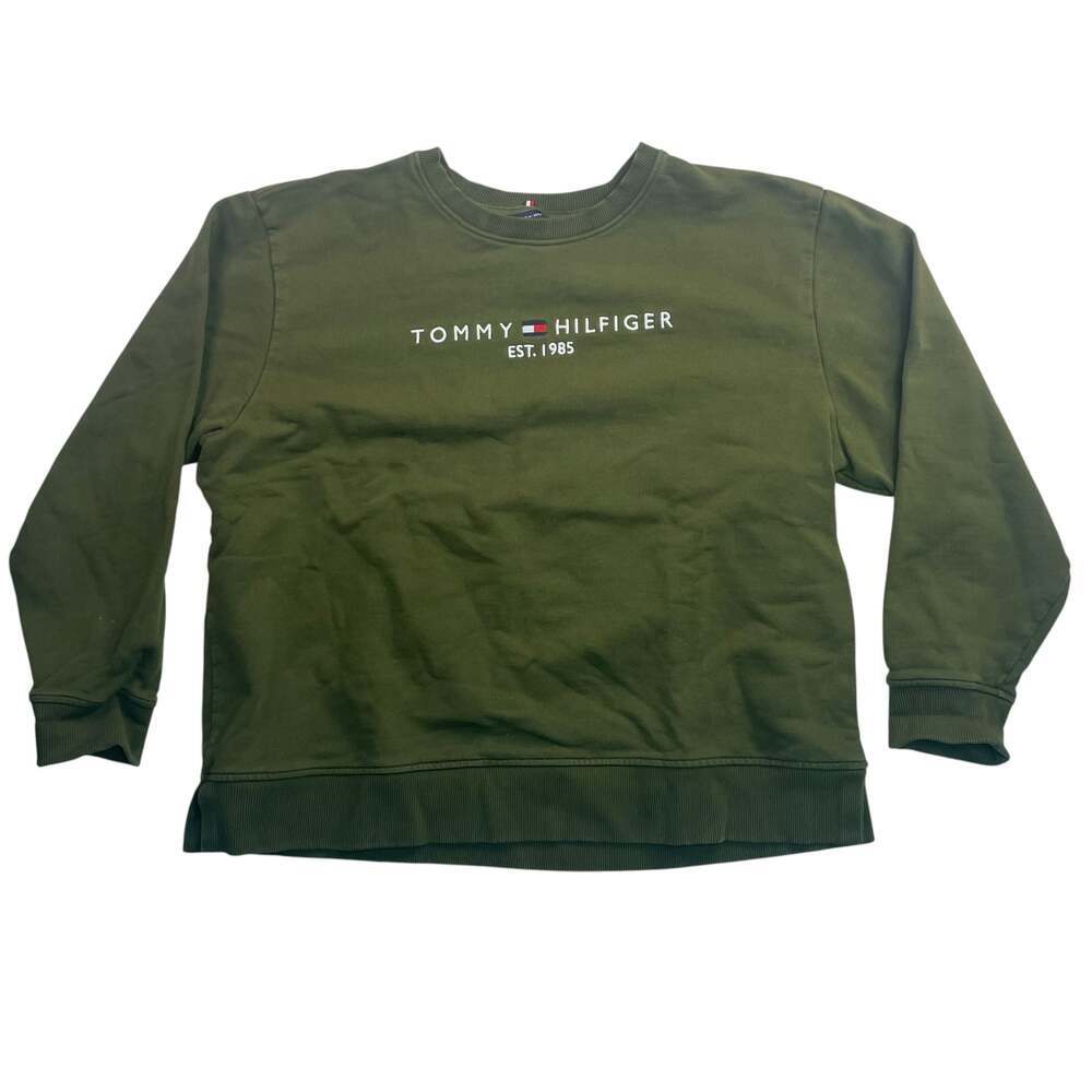 Tommy Hilfiger Embroidered Logo Crewneck Sweatshirt Olive Green Men’s XL
